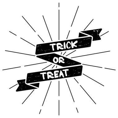 Şeker mi şaka mı? Cadılar Bayramı kurdele afişi. Tebrik kartı için festival illüstrasyonu