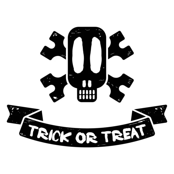 Trick or treat ruban d'Halloween avec crâne. Illustration du festival pour imprimer — Image vectorielle