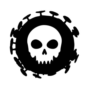 Tehlike virüsü çizimi. Soyut insan kafatasına sahip Coronavirus simgesi.