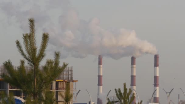 Zanieczyszczenie powietrza z Industrial Plants. Kryzys klimatu. Rury wrzucające dym — Wideo stockowe
