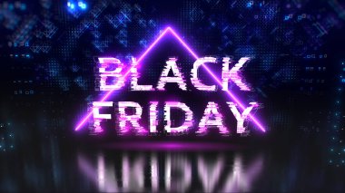 Kara Cuma için mağaza satışı afişi. Pembe neon renkli Retro biçim illüstrasyonuName