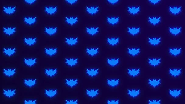 Halloween animované záře neonových netopýrů na fialovém pozadí. Animace 4k smyčky — Stock video