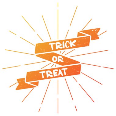 Şeker mi şaka mı? Cadılar Bayramı kurdele afişi. Tebrik kartı için festival illüstrasyonu