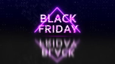 Kara Cuma indirimli tabelası. Mağaza satışlarının neon retro tarzı sembolü. 4k video