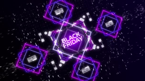 Black Friday Verkauf Werbekonzept Animation. Leuchtende Neonfarben und Tech-Form — Stockvideo