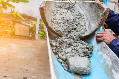 Beton dökme, hazır karışık beton harç dokusu ve güneş resimli..