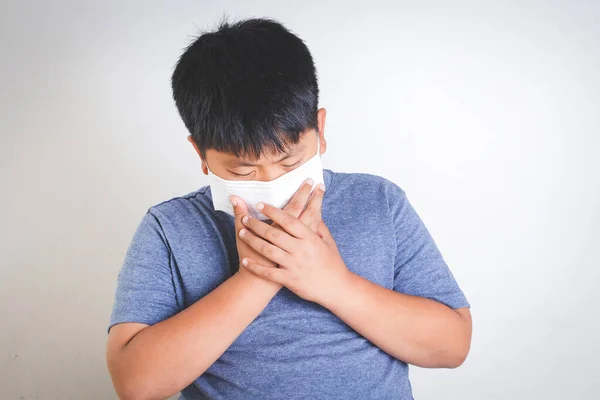 Asiatisk Pojke Bär Mask Som Täcker Hans Mun Och Näsa — Stockfoto