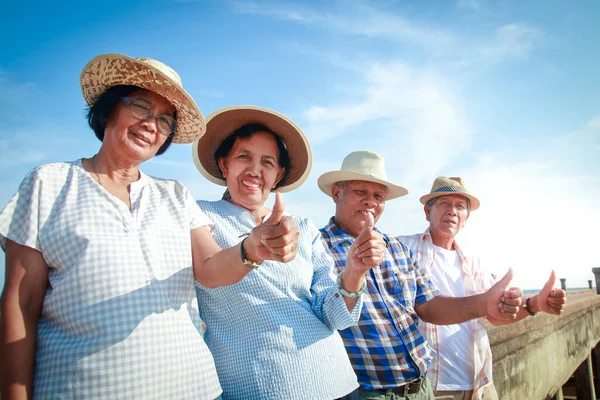 Asian elderly groups live a happy life after retirement. Elderly community concept. take care of your health