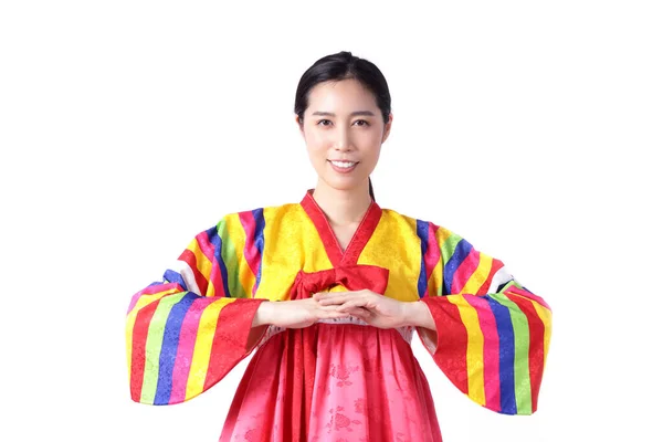 Geleneksel Kore Şapkası Giyen Asyalı Kadınlar Güzel Bir Ulusal Elbise — Stok fotoğraf