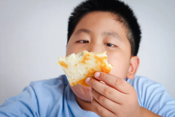 Bocah Gendut Terlalu Banyak Makan Pizza — Stok Foto