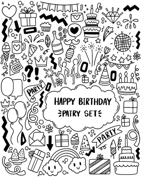 0070 Partido Dibujado Mano Garabato Feliz Cumpleaños — Archivo Imágenes Vectoriales