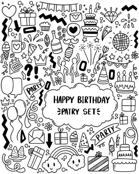 0070 Hand Drawn Party Doodle Happy Birthday — Stock Vector