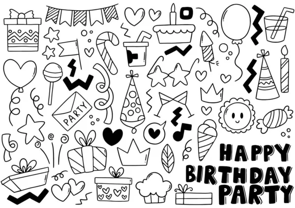 0075 Handgezeichnetes Party Doodle Alles Gute Zum Geburtstag — Stockvektor