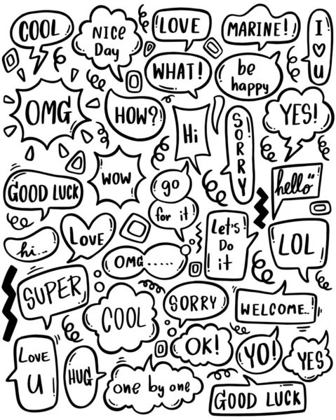 Hand Drawn Background Set Cute Speech Bubble Eith Text Doodle — Stock Vector