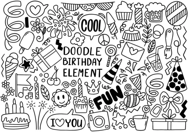 Mão Desenhada Festa Doodle Feliz Aniversário — Vetor de Stock