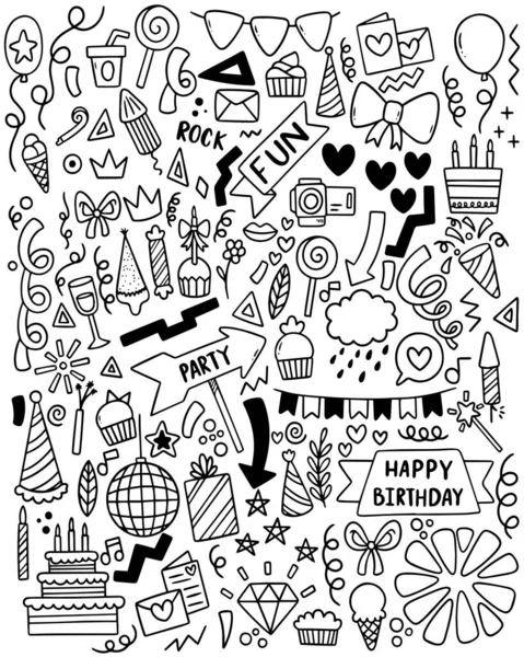 0059 Partie Dessinée Main Doodle Joyeux Anniversaire — Image vectorielle
