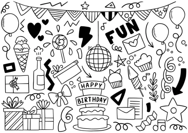 0049 Hand Drawn Party Dooddle Happy Birthday — стоковый вектор