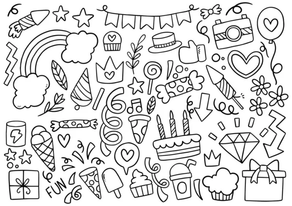 0040 Hand Drawn Party Dooddle Happy Birthday — стоковый вектор