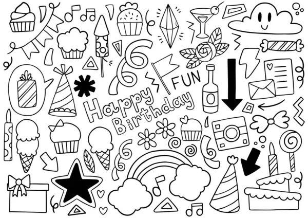 0040 Hand Drawn Party Dooddle Happy Birthday — стоковый вектор