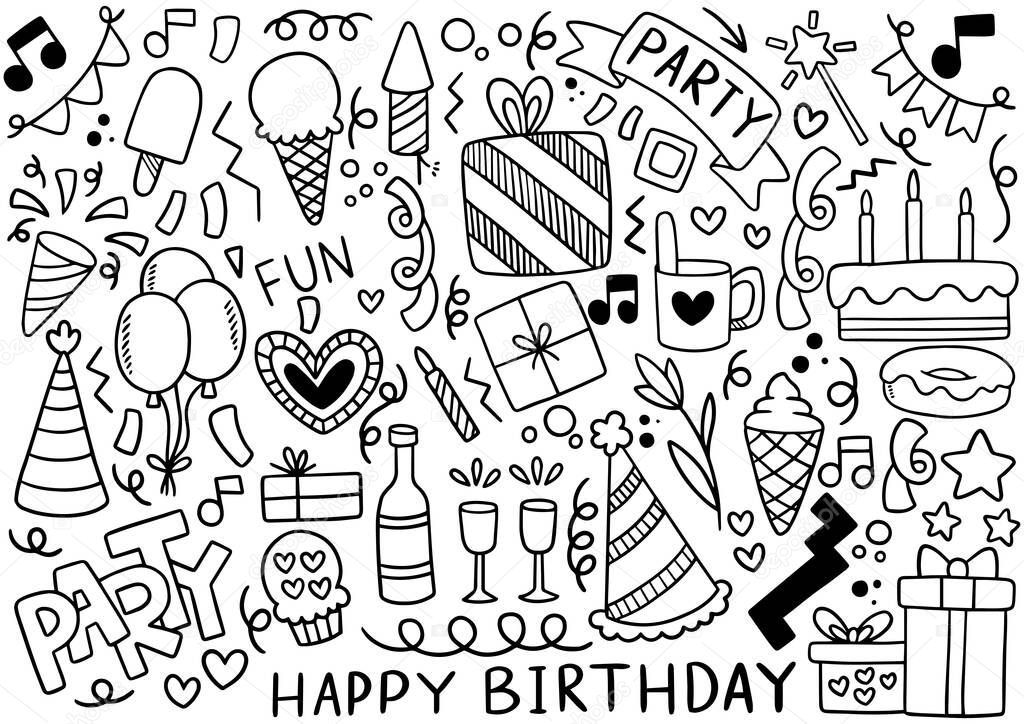 0038 hand drawn party doodle happy birthday