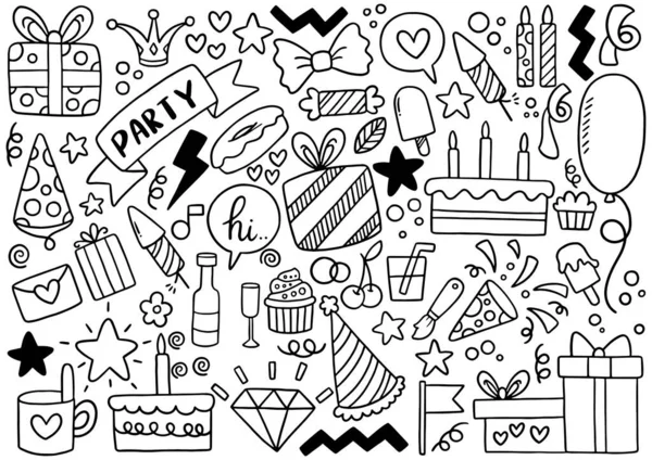 Hand Gezeichnet Party Doodle Alles Gute Zum Geburtstag — Stockvektor
