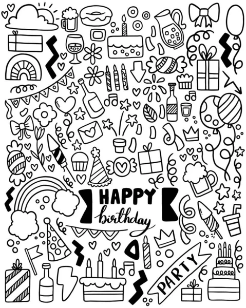 Partito Disegnato Mano Doodle Buon Compleanno — Vettoriale Stock