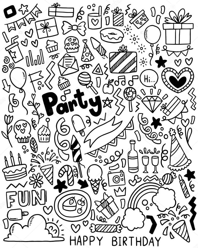 hand drawn party doodle happy birthday