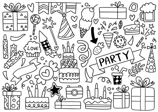 0087 Partido Dibujado Mano Garabato Feliz Cumpleaños — Vector de stock