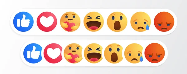 Facebook Como Botão Desenho Animado Amarelo Redondo Empatia Emoji Reações —  Vetores de Stock