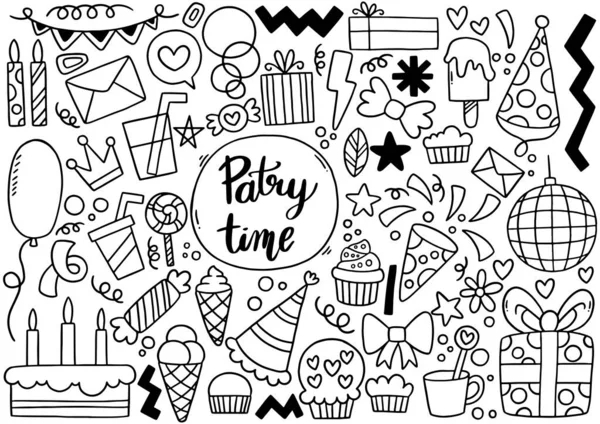 Hand Gezeichnet Party Doodle Alles Gute Zum Geburtstag — Stockvektor