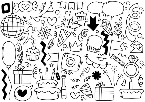 Partido Dibujado Mano Garabato Feliz Cumpleaños — Vector de stock