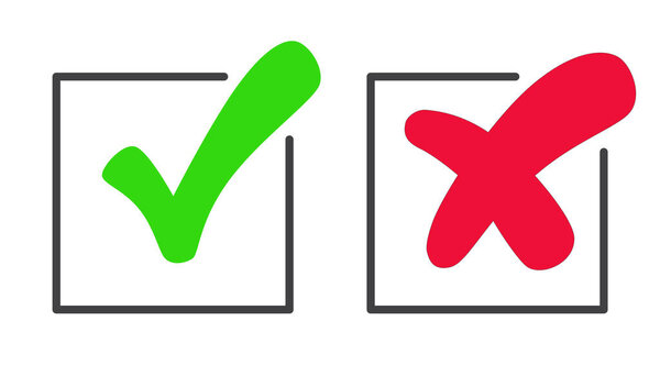 отметьте флажок Green Tick and red cross of approved and reject Circle symbols YES and NO button for vote, decision, web. Значок векторной иллюстрации
 