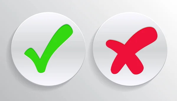 Green Tick Red Cross Approved Reject Circle Symboic Yes Button — 스톡 벡터