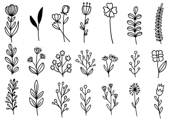 0142 Flores Dibujadas Mano Garabato — Vector de stock