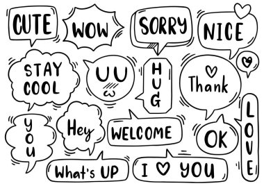 0136 el çizimi arkaplan çizimi şirin konuşma balonu eith metin seti karalama tarzı