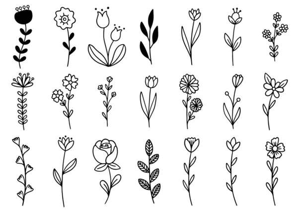 0157 Flores Dibujadas Mano Garabato — Vector de stock