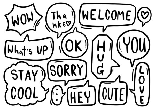 0142 hand drawn background Set of cute speech bubble eith text in doodle style