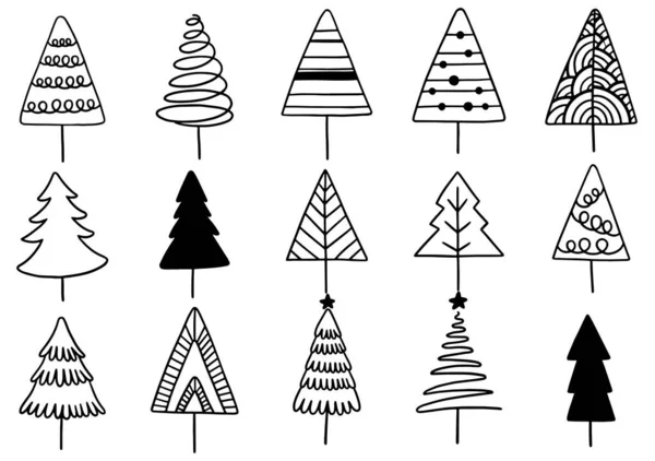 Conjunto Elementos Aislados Del Árbol Navidad Dibujado Mano Uso Para — Vector de stock