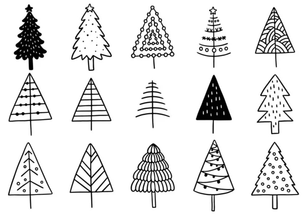 0001 Conjunto Elementos Aislados Del Árbol Navidad Dibujados Mano Uso — Vector de stock