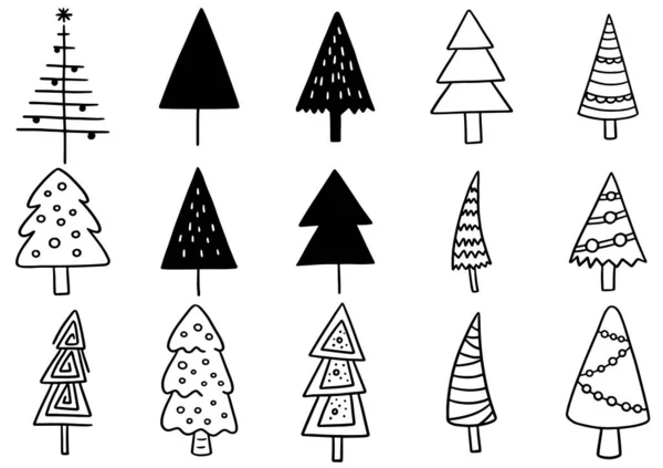 0003 Conjunto Elementos Aislados Del Árbol Navidad Dibujados Mano Uso — Vector de stock