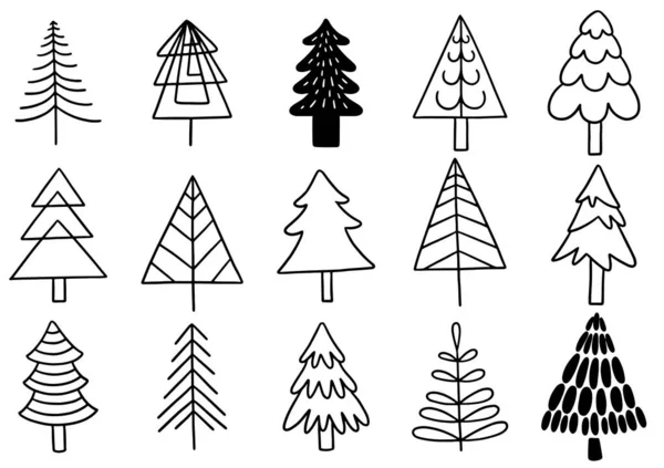 0003 Conjunto Elementos Isolados Árvore Natal Desenhada Mão Use Para — Vetor de Stock
