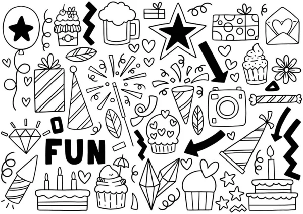 0112 Hand Drawn Party Dooddle Happy Birthday — стоковый вектор