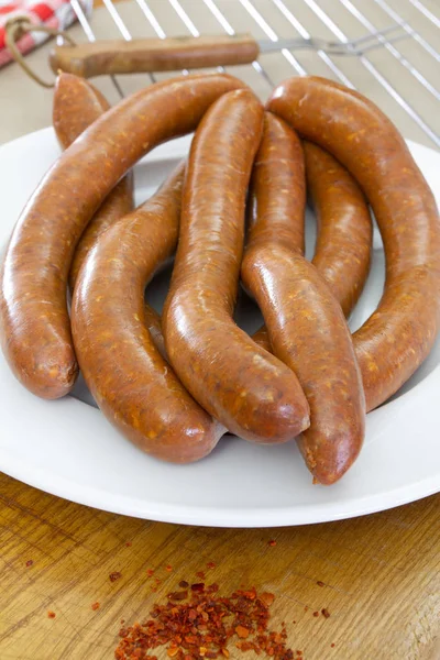 Kilka Merguez Pikantne Kiełbaski Grill — Zdjęcie stockowe