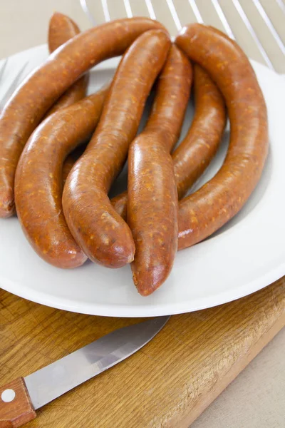 Kilka Merguez Pikantne Kiełbaski Grill — Zdjęcie stockowe