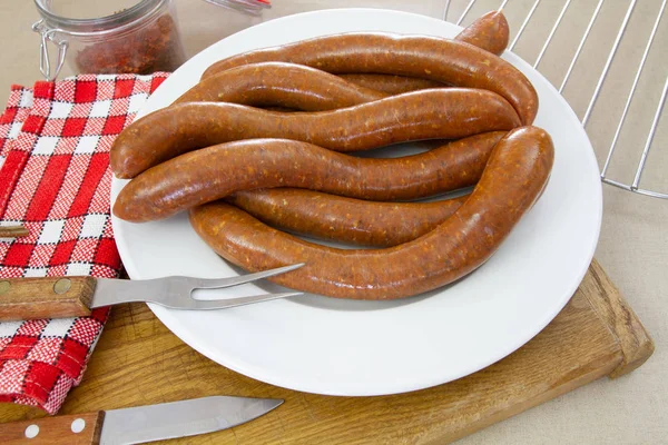 Kilka Merguez Pikantne Kiełbaski Grill — Zdjęcie stockowe