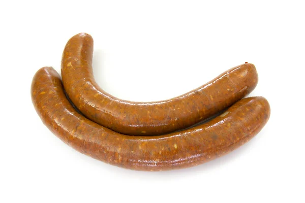 Merguez Würzige Wurst Auf Weißem Hintergrund — Stockfoto