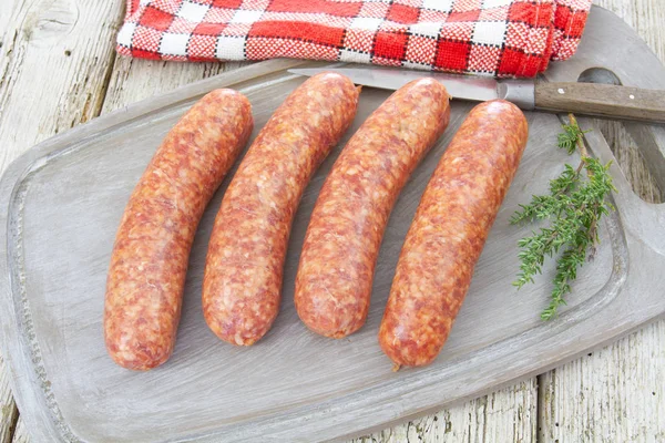 Sausage Wooden Table — Stock Photo, Image