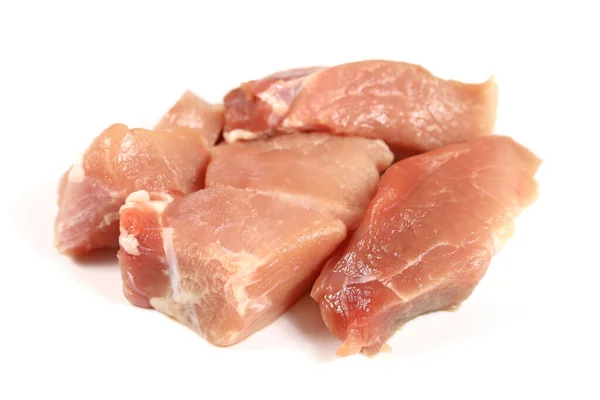 Stukjes Rauw Varkensvlees Een Witte Achtergrond — Stockfoto