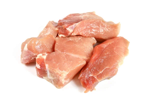 Stücke Rohen Schweinefleisches Auf Weißem Hintergrund — Stockfoto