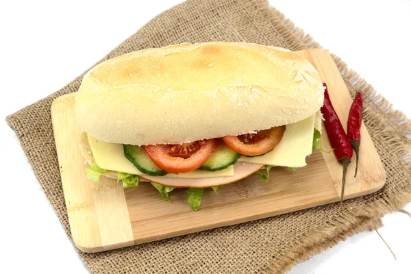 Cheese Sandwich Burlap — Stock Photo, Image